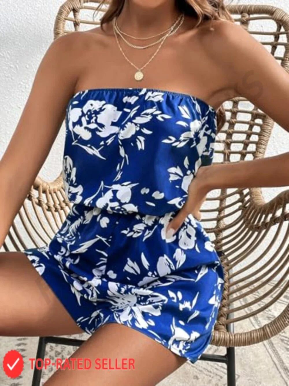 Boho Floral Strapless Tube Romper Sleeveless Summer Jumpsuit